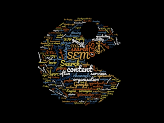 A word cloud containing acronyms relating to search